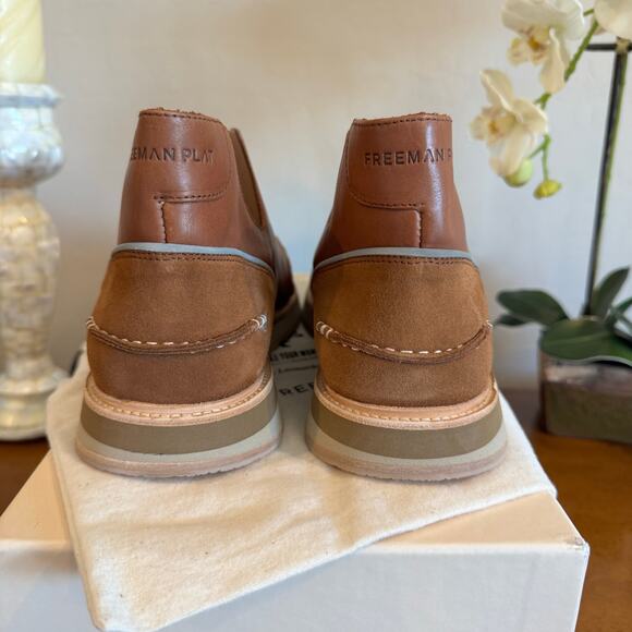 NWT Freeman Plat Zip Jogger Huarache Shoes Size 44 Cognac Leather Portugal - Picture 8 of 8